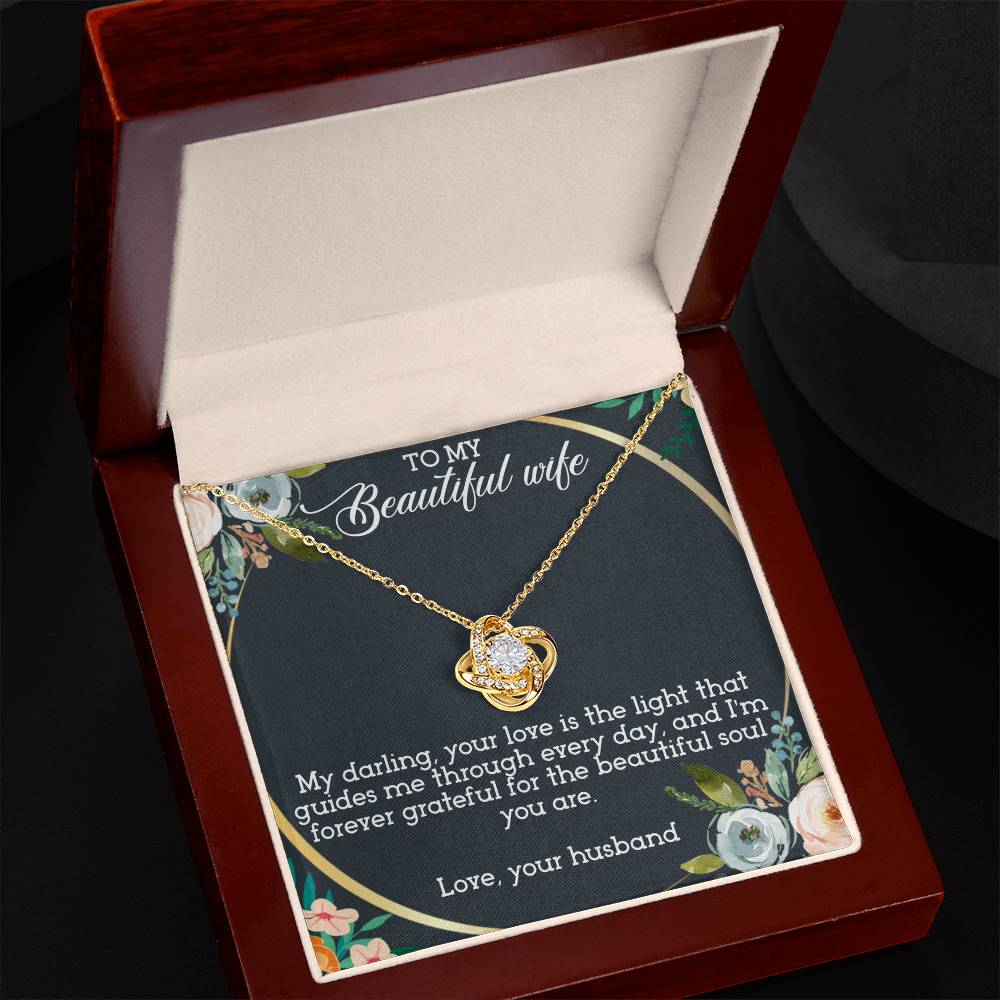 To My Beautiful Wife Love Knot Necklace With Message Card