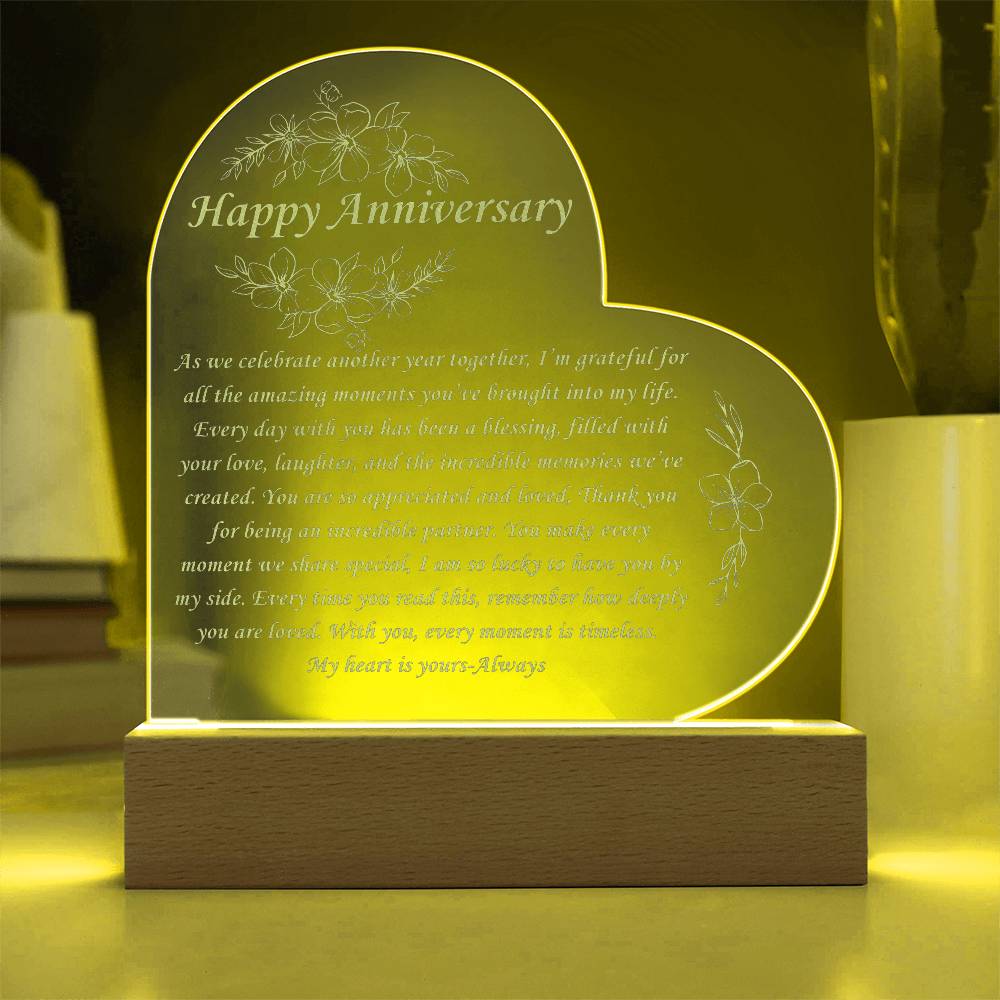 Happy Anniversary Gift - Engraved acrylic heart plague