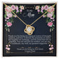 To My Mom love knot necklace with message card