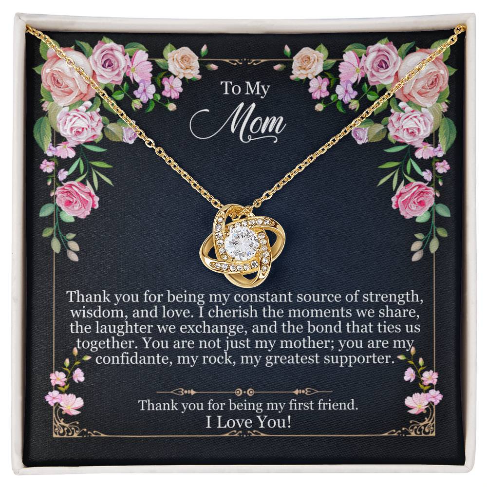 To My Mom love knot necklace with message card