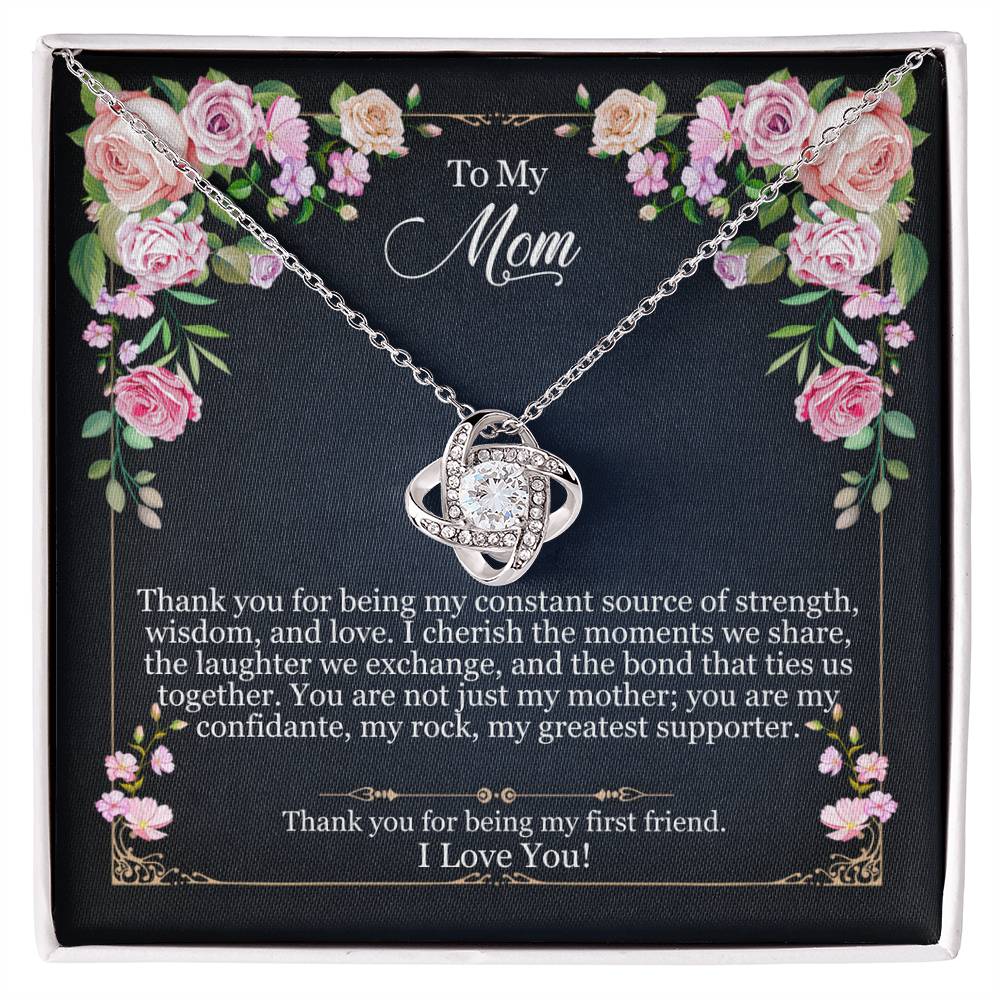 To My Mom love knot necklace with message card