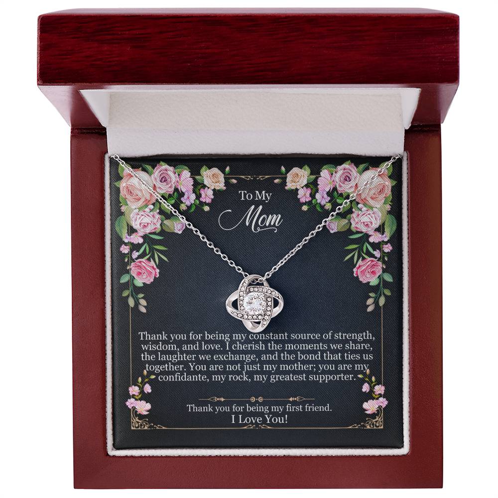 To My Mom love knot necklace with message card