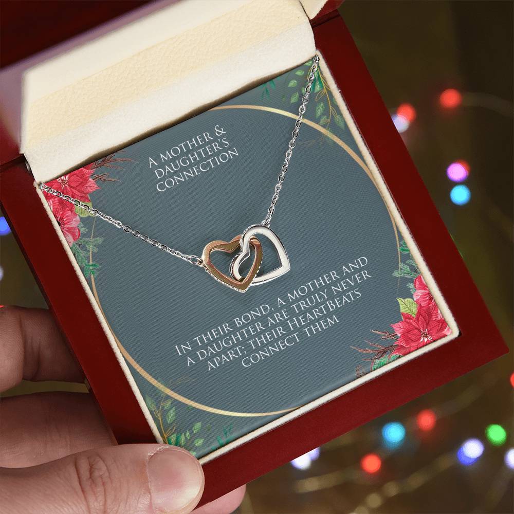 Mother and Daughter interlocking hearts necklace with message card