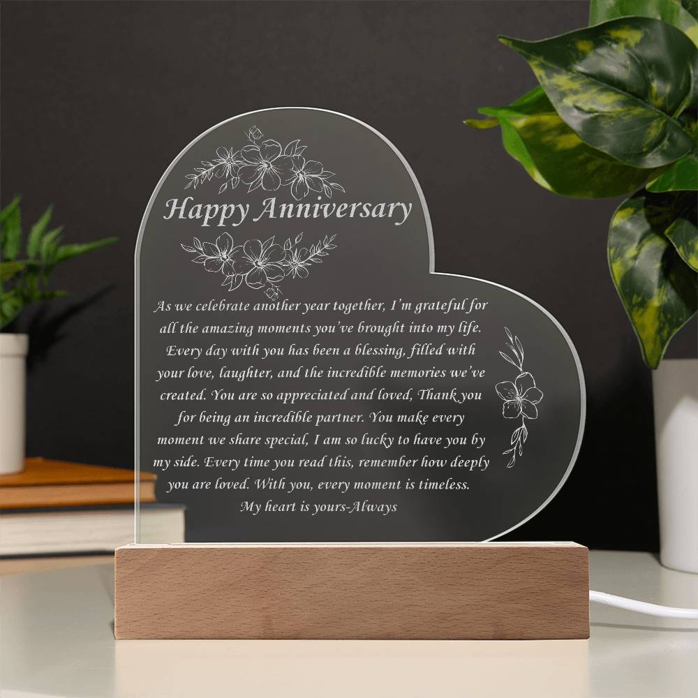 Happy Anniversary Gift - Engraved acrylic heart plague