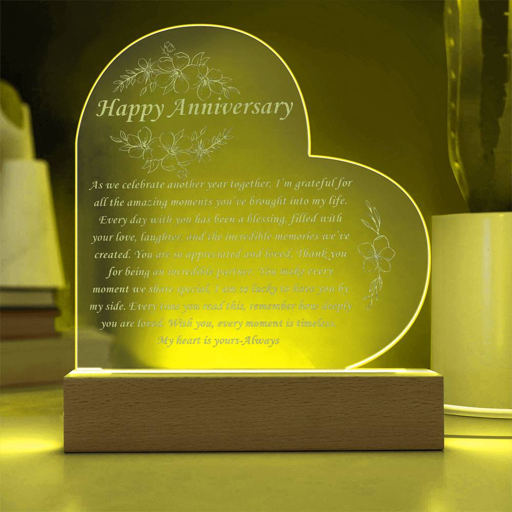 Happy Anniversary Gift - Engraved acrylic heart plague