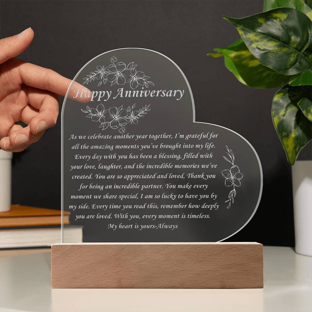 Happy Anniversary Gift - Engraved acrylic heart plague