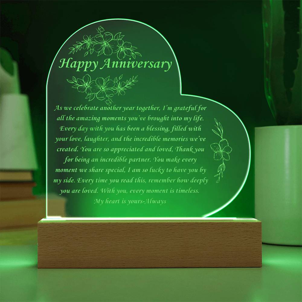 Happy Anniversary Gift - Engraved acrylic heart plague